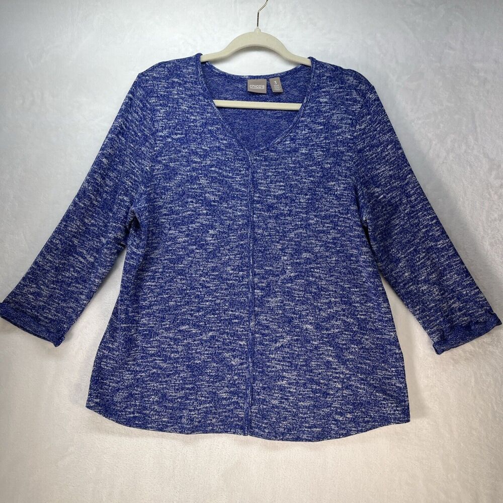Chico’s Pullover Knit Sweater Top Women’s Sz XL Marled Blue